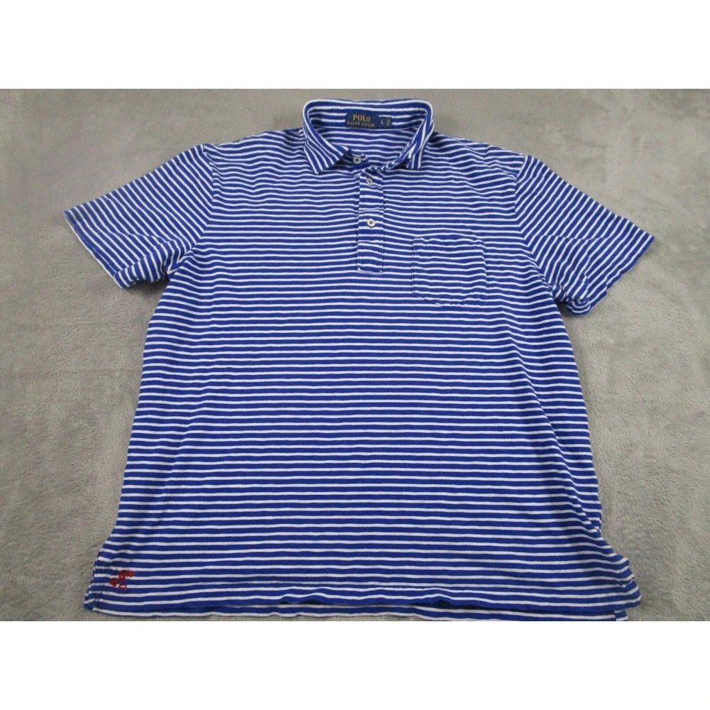 Polo Ralph Lauren‎ Shirt Mens Large Blue Striped Nautical Casual Preppy